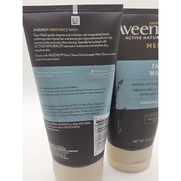 2 Tubes Aveeno Active Naturals Mens Face Wash Fragrance Free 5.1 Oz Exfoliate - Picture 3 of 4